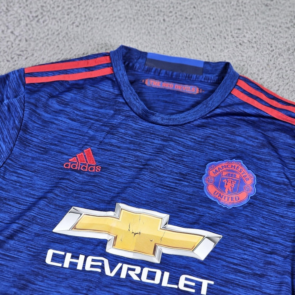 Manchester United Shirt Mens Small Blue Red Adidas Pogba 6 Premier League Soccer